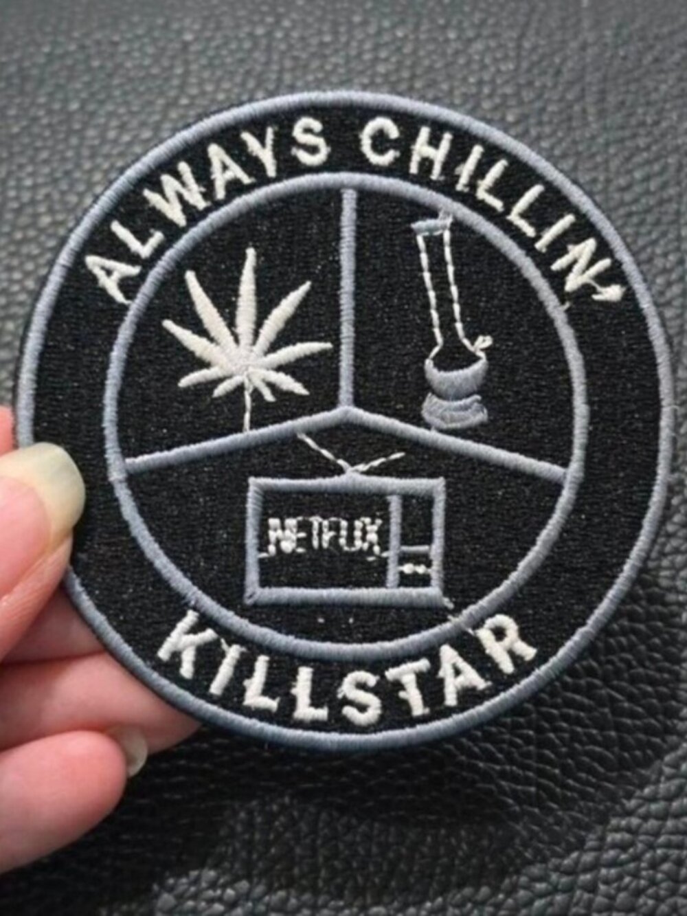Killstar Always Chillin Patch Alt Humor Peace Sign Leaf Embroidered Accessory OS